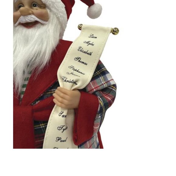 Plaid Pajama Santa 18" Figurine w/ Mug & Nice List Cozy Holiday Decor - Picture 10 of 11